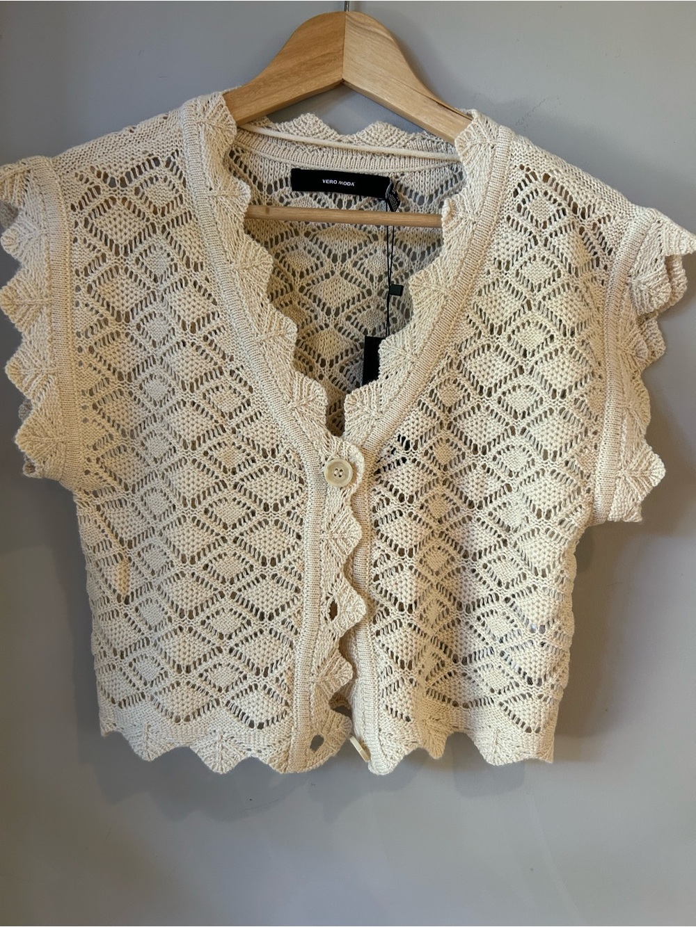 NWT Vero Moda Cream Crochet Short-Sleeve Button Cardigan